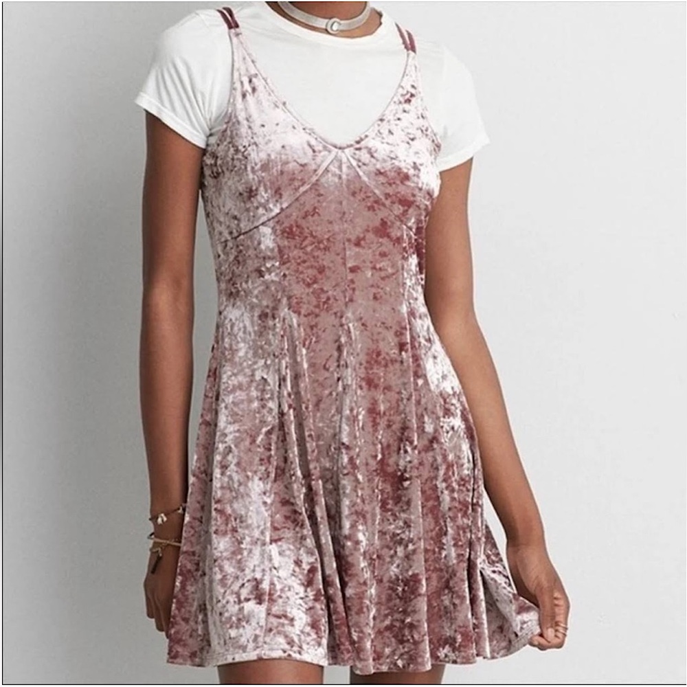 American Eagle Pink Crushed Velvet Dress